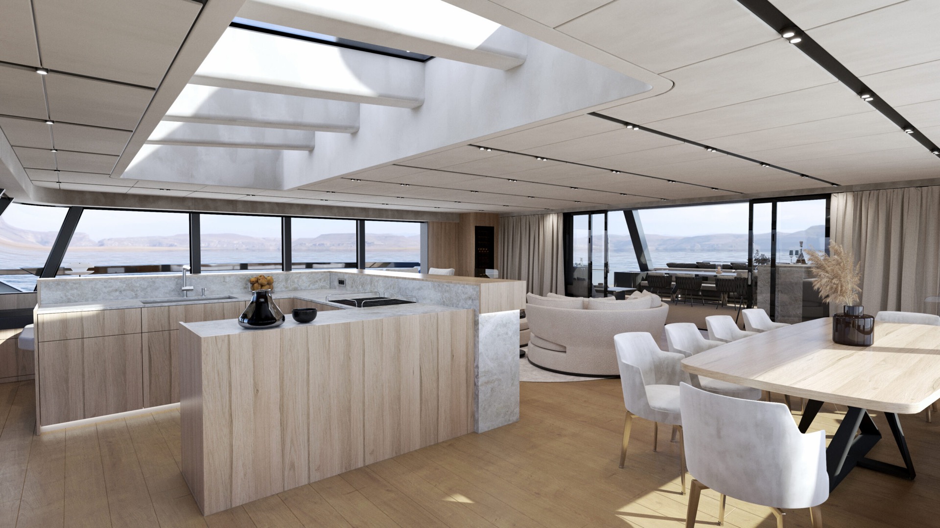 Moon Yacht — kuchnia i jadalnia w salonie głównym